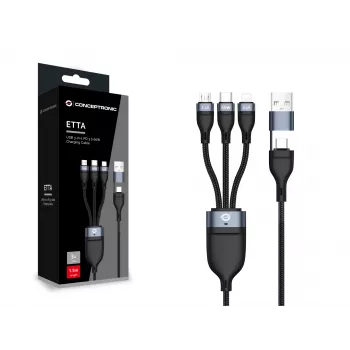Kabel ładujący Conceptronic ETTA05B15 USB 3-w-1 PD 3.0 60W 1,5 m, 20 V 3 A, 480 Mb/s