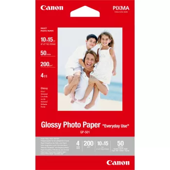 Canon GP-501 Błyszczący Papier Fotograficzny 4x6 cali - 50 arkuszy, Połysk, 200 g/m², Druk atramentowy, 50 arkuszy, 102 mm, 152 mm