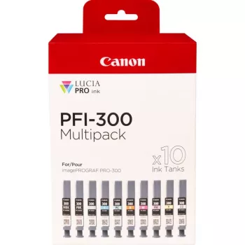 Canon PFI-300 10-pak wkładów atramentowych Oryginalny Czarny, Niebieski, Cyjan, Szary, magenta, Czarny fotograficzny, magenta fotograficzny, Czerwony, Żółty
