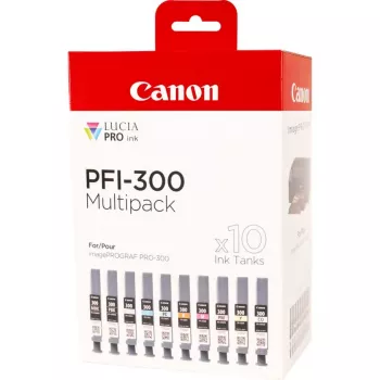 Canon PFI-300 10-pak wkładów atramentowych Oryginalny Czarny, Niebieski, Cyjan, Szary, magenta, Czarny fotograficzny, magenta fotograficzny, Czerwony, Żółty