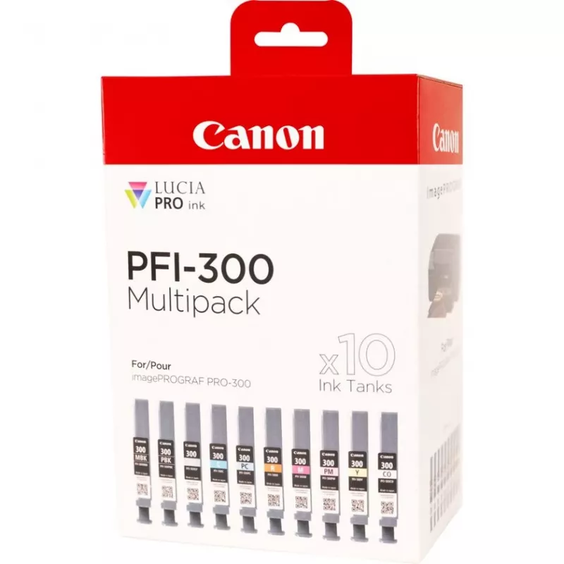 Canon PFI-300 10-pak wkładów atramentowych Oryginalny Czarny, Niebieski, Cyjan, Szary, magenta, Czarny fotograficzny, magenta fotograficzny, Czerwony, Żółty