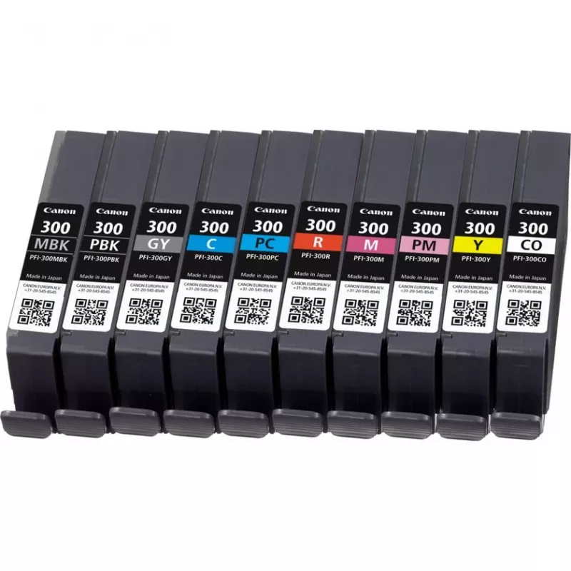 Canon PFI-300 10-pak wkładów atramentowych Oryginalny Czarny, Niebieski, Cyjan, Szary, magenta, Czarny fotograficzny, magenta fotograficzny, Czerwony, Żółty