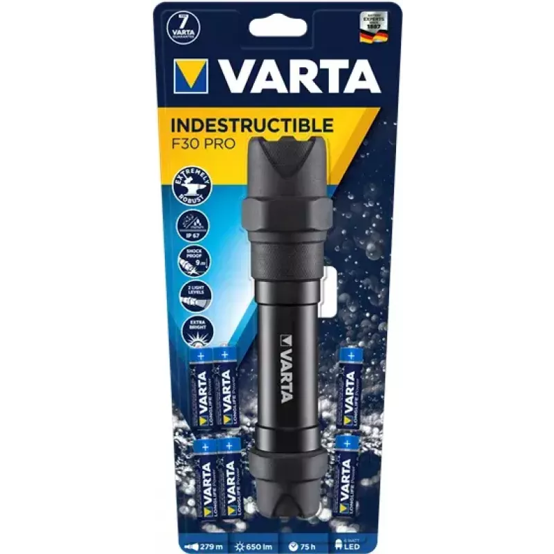 Latarka ręczna Varta INDESTRUCTIBLE F30 PRO Czarna 6W 650lm IP67