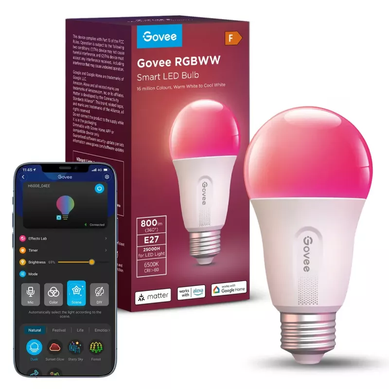 Inteligentna żarówka Govee Smart Wifi&BLE Light Bulb 800 lm — E27, 9 W, Wi‑Fi/Bluetooth, biała