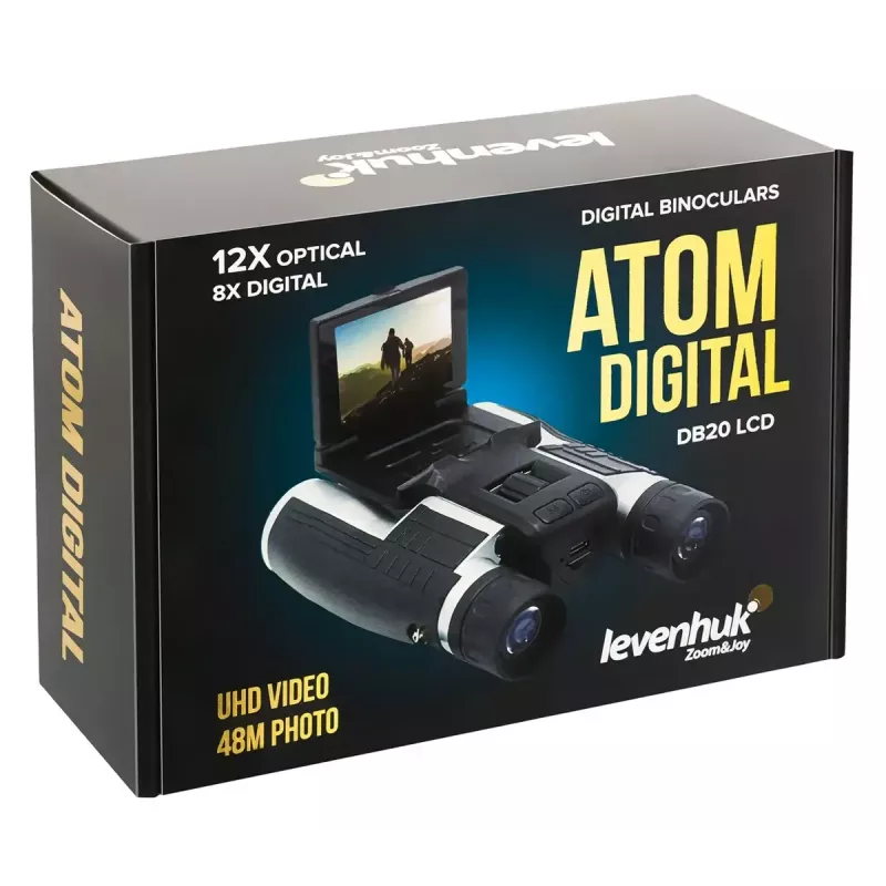 Lornetka Levenhuk Atom DB20 z powiększeniem 20× i wbudowaną kamerą 2 MP, wyświetlaczem LCD