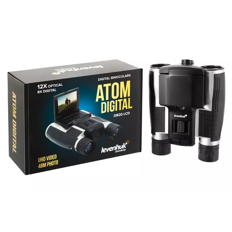 Lornetka Levenhuk Atom DB20 z powiększeniem 20× i wbudowaną kamerą 2 MP, wyświetlaczem LCD