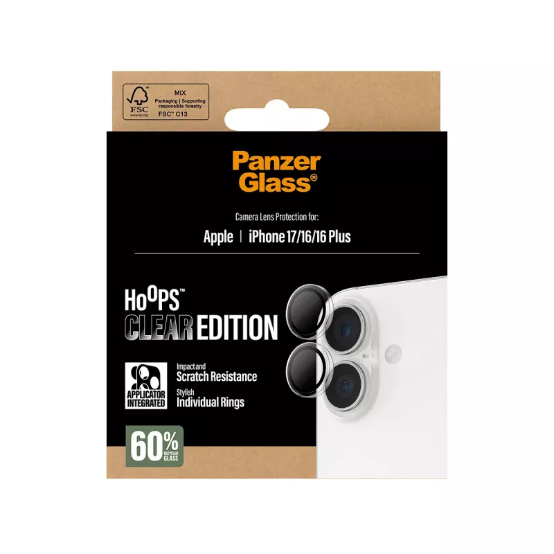 PanzerGlass ® Hoops® Osłona obiektywu aparatu Transparentna iPhone 17 | iPhone 16 | 16 Plus