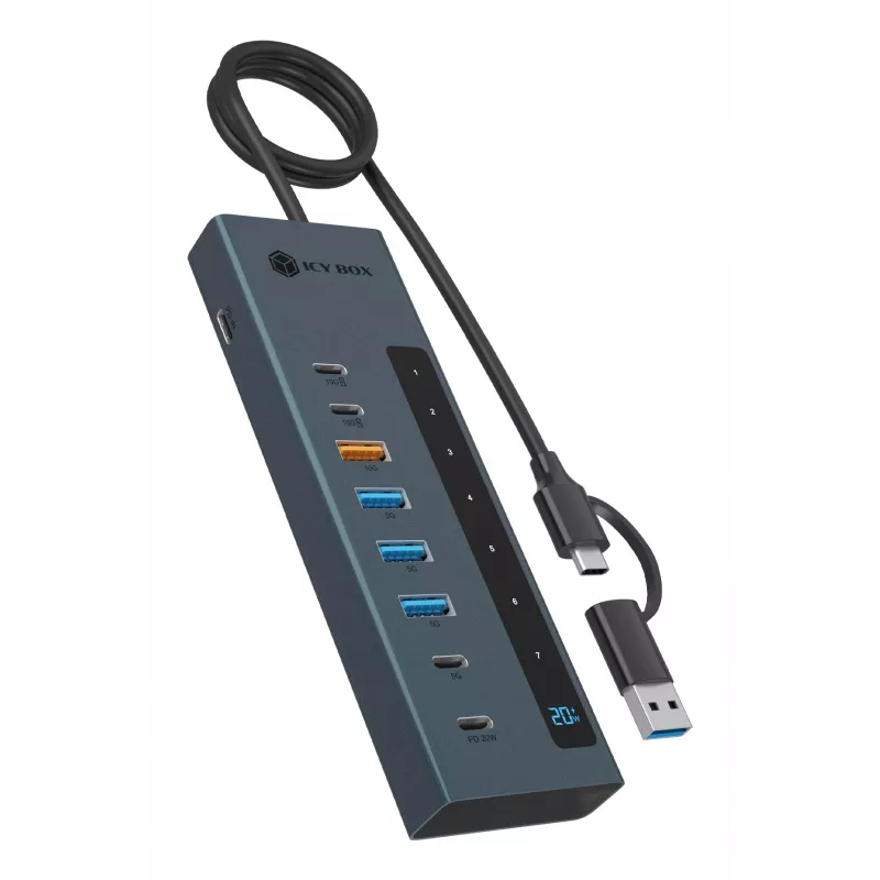 RAIDSONIC ICY BOX Hub 9-w-1 z Power Delivery, USB 3.2 Gen 2 Type-C/Type-A, aluminium, niebieski