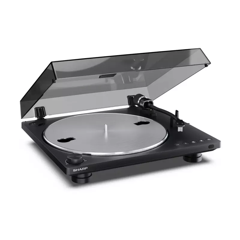 Gramofon Sharp RP-TT100 czarny z napędem bezpośrednim i wyjściem USB do nagrywania cyfrowego
