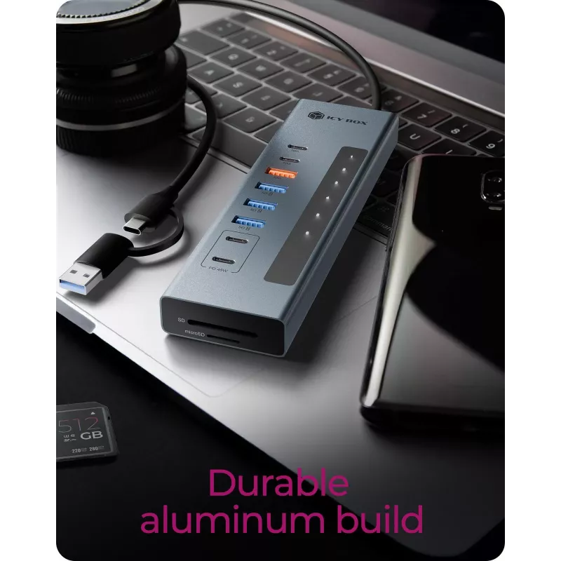 ICY BOX 11-w-1 hub USB Type-C z czytnikiem kart i PD