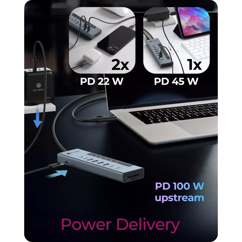 ICY BOX 11-w-1 hub USB Type-C z czytnikiem kart i PD
