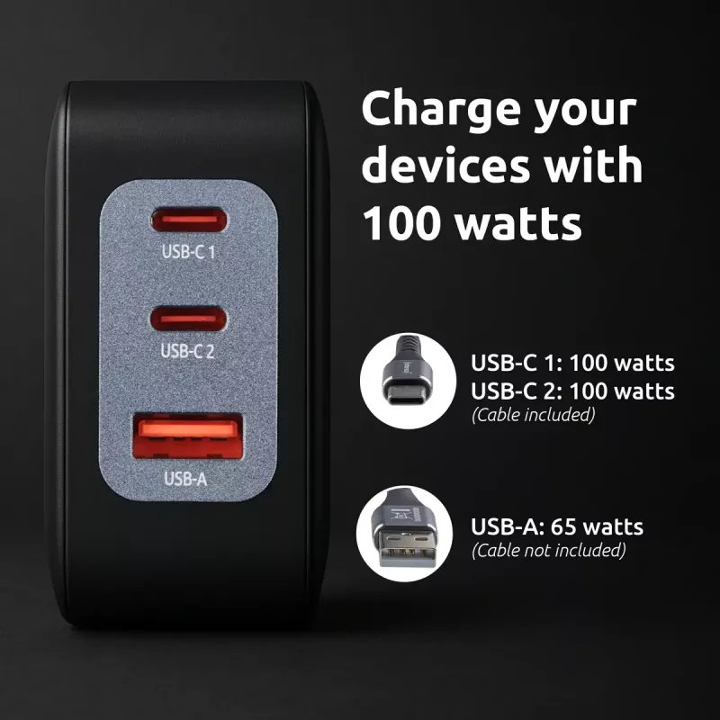 Zasilacz Intenso W100ACC+C520C 100W Szybkie ładowanie GaN Czarny