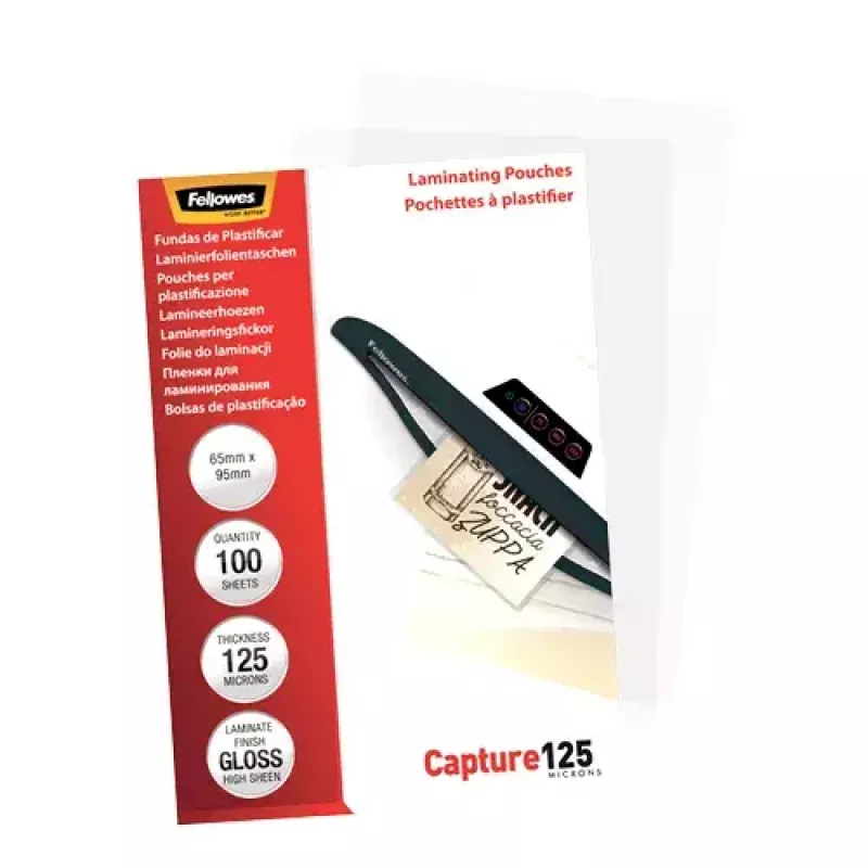 Fellowes Glossy 125 Micron Card Laminating Pouch - 65x95mm