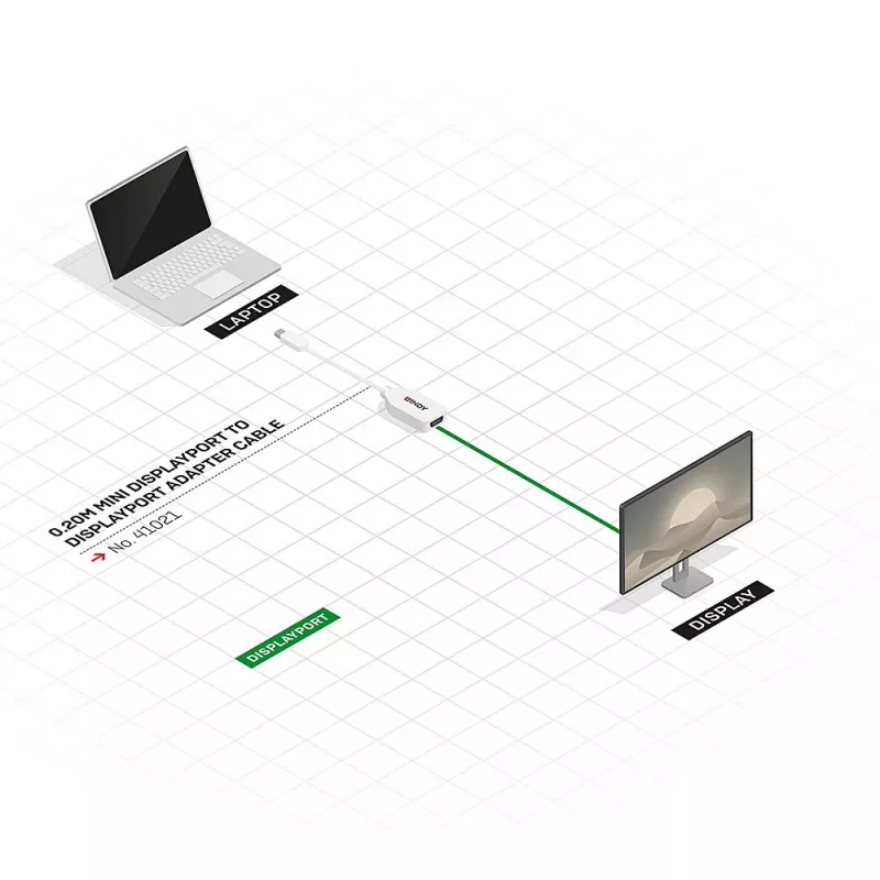 Lindy 0,20 m kabel przejściówkowy Mini DisplayPort na DisplayPort, 0,15 m, Mini DisplayPort, DisplayPort, Męski, Żeński, Biały