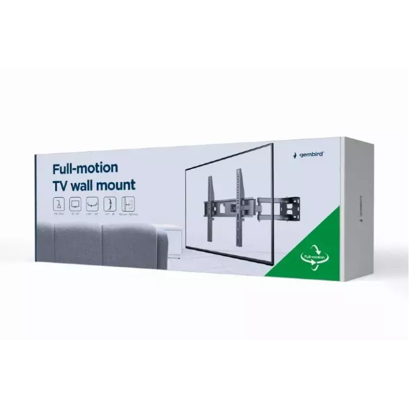 Uchwyt ścienny do telewizora Gembird WM-55ST-03 dla ekranów 32–55 cali, VESA do 400x400, odchylanie -18°/5°, obrót ±90°, maks. obciążenie 35 kg, czarny
