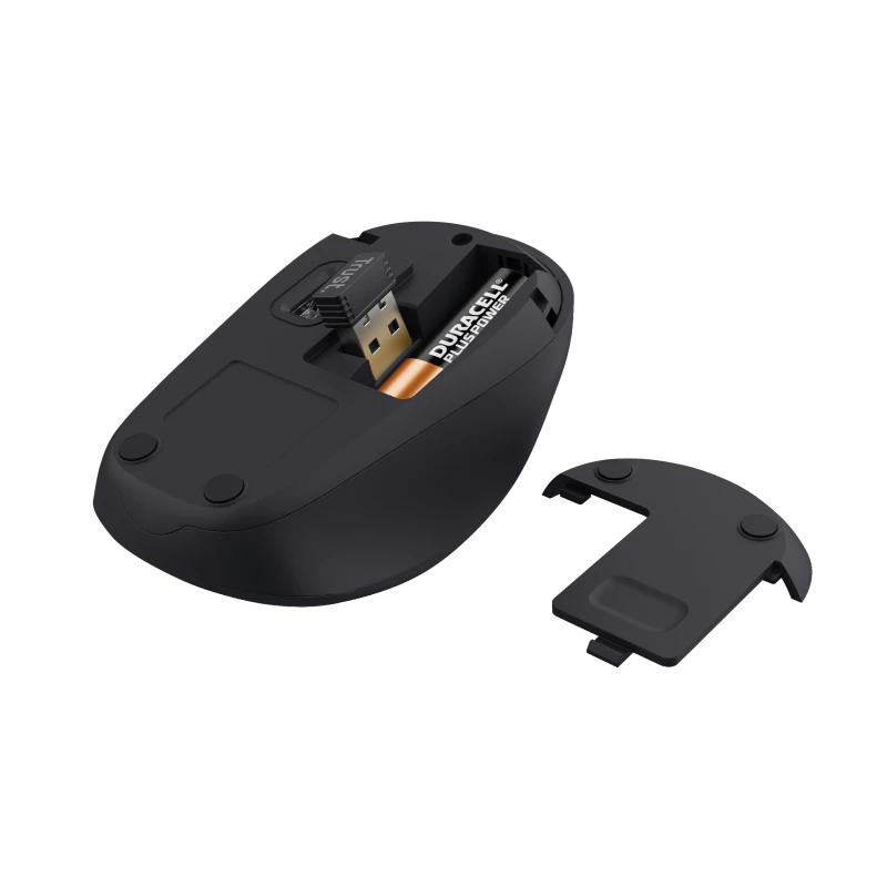 Trust Yvi+ Silent Wireless mysz, Right-hand, Optical, RF Wireless, 1600 DPI, Czarny
