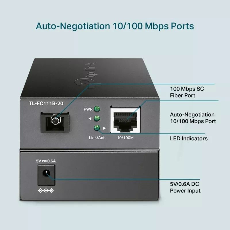 TP-Link 10/100 Mb/s RJ45 na 100 Mb/s Single-mode SC WDM dwukierunkowy konwerter światłowodowy