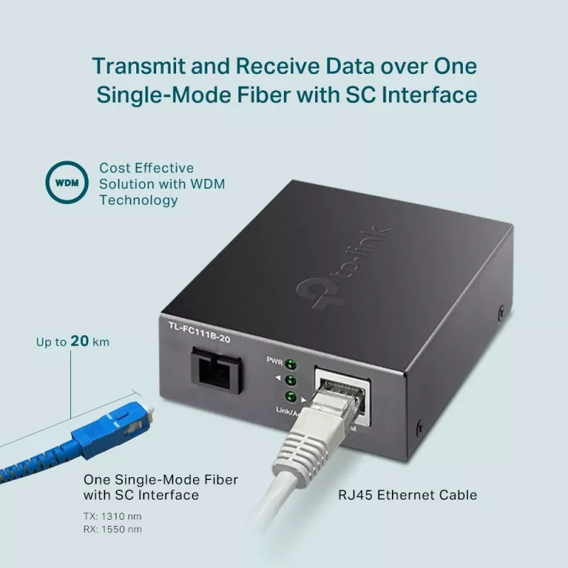 TP-Link 10/100 Mb/s RJ45 na 100 Mb/s Single-mode SC WDM dwukierunkowy konwerter światłowodowy