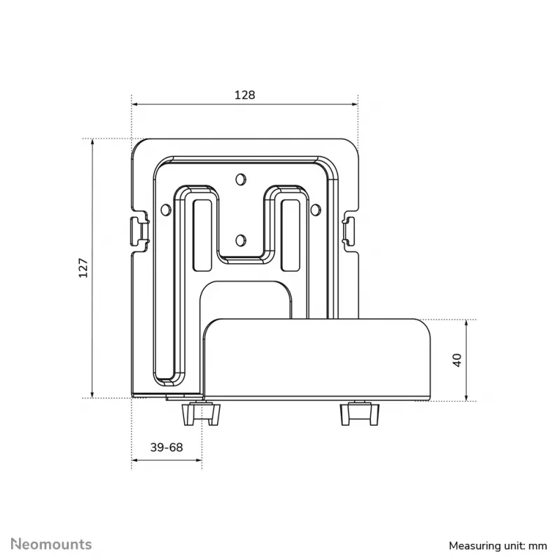 Uchwyt do odtwarzacza multimedialnego Neomounts AWL-450BL - uniwersalny, ścienny, 5 kg, 47–76 mm, czarny, stal, 128 mm