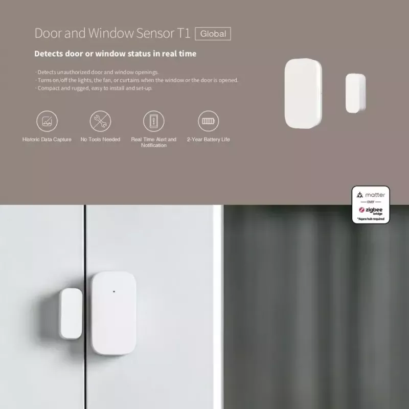 Smart Home Door/Window Sensor, Aqara DW-S03D, Wireless, Zigbee