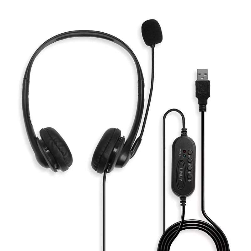 Zestaw słuchawkowy Lindy USB Type A Wired Headset with In-Line Control