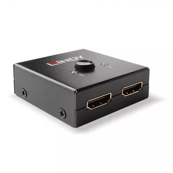 Lindy 2 portowy dwukierunkowy przełącznik HDMI 18G, HDMI, metal, czarny, 60 Hz, 18 Gbit/s, 3840 x 2160 pikseli
