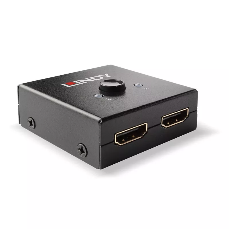Lindy 2 portowy dwukierunkowy przełącznik HDMI 18G, HDMI, metal, czarny, 60 Hz, 18 Gbit/s, 3840 x 2160 pikseli