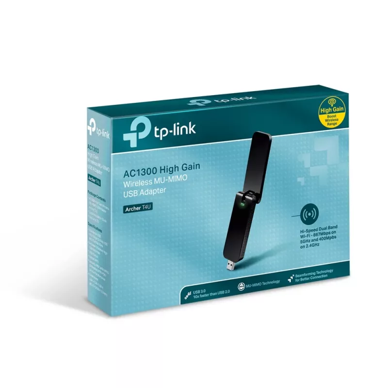 TP-Link AC1300 Bezprzewodowy dwuzakresowy adapter USB WiFi, Bezprzewodowy, USB, WLAN, Wi-Fi 5 (802.11ac), 867 Mbit/s, Czarny