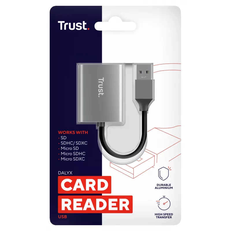 Czytnik kart Trust Dalyx USB 3.2 Gen 1 (3.1 Gen 1) Aluminium