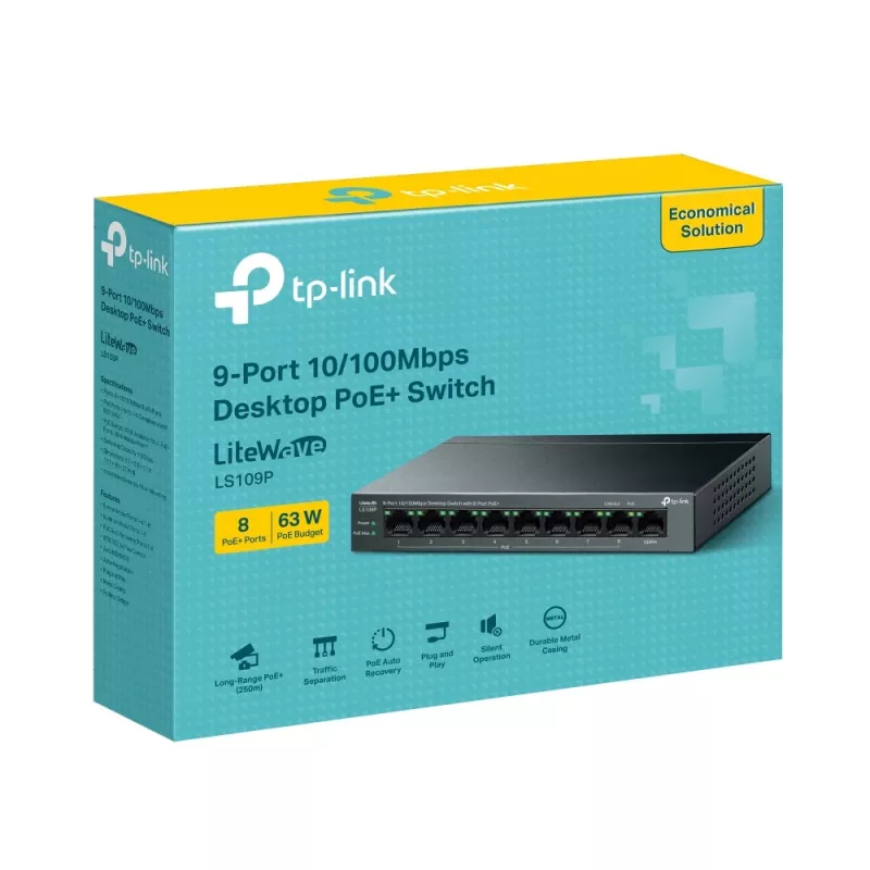 TP-Link LiteWave LS109P przełącznik sieciowy niezarządzalny Fast Ethernet (10/100) Power over Ethernet (PoE) Czarny