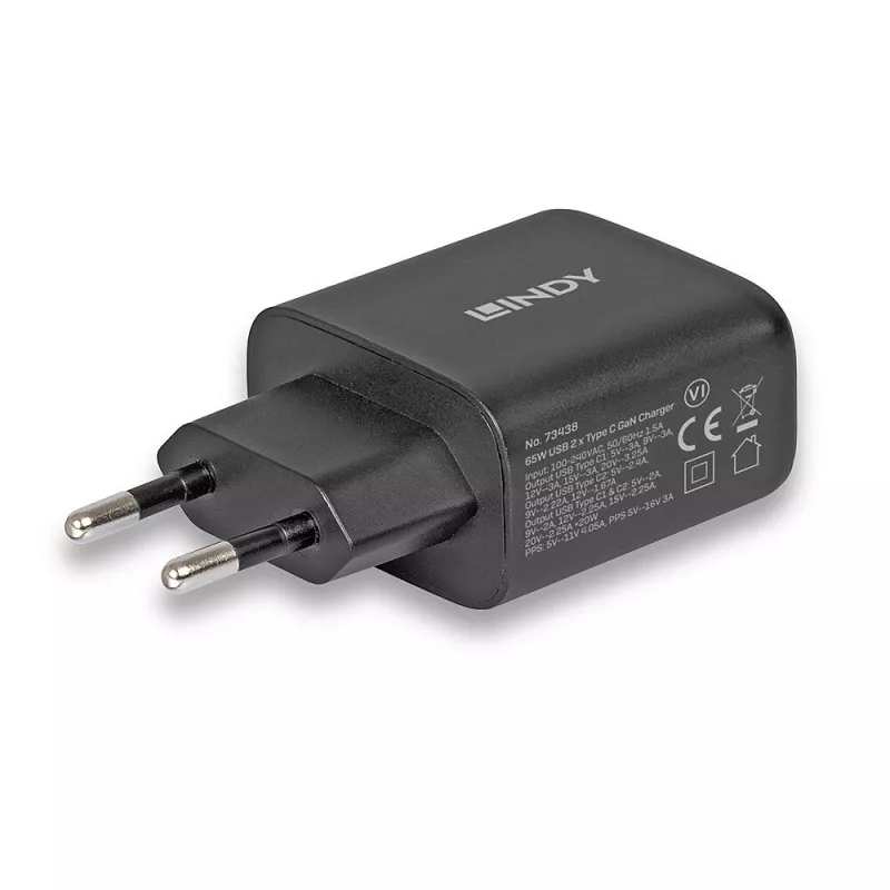Lindy 65W USB 2 x Type C GaN Charger 73438