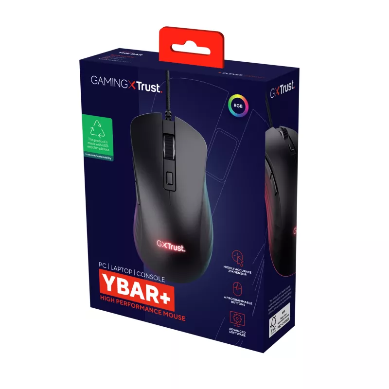 Trust GXT924 YBAR+ mysz Gaming Praworęczna USB Typ-A Optyczna 25600 DPI