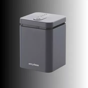 Dyfuzor zapachowy ewaporacyjny Stylies ELARAszary do 25 m² — sieciowy, bateryjny, USB, timer 2 h, 1,3 W, 74×74×100 mm, szary