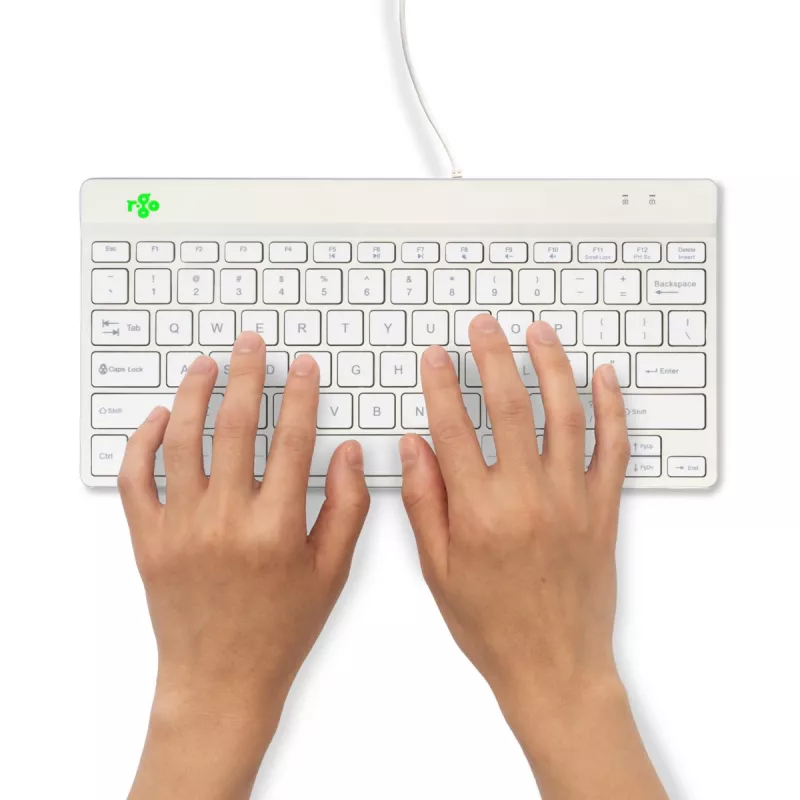Ergonomiczna klawiatura R-Go Tools R-Go Compact Break, kompaktowa klawiatura z oprogramowaniem przerw, QWERTY (US), przewodowa, biała