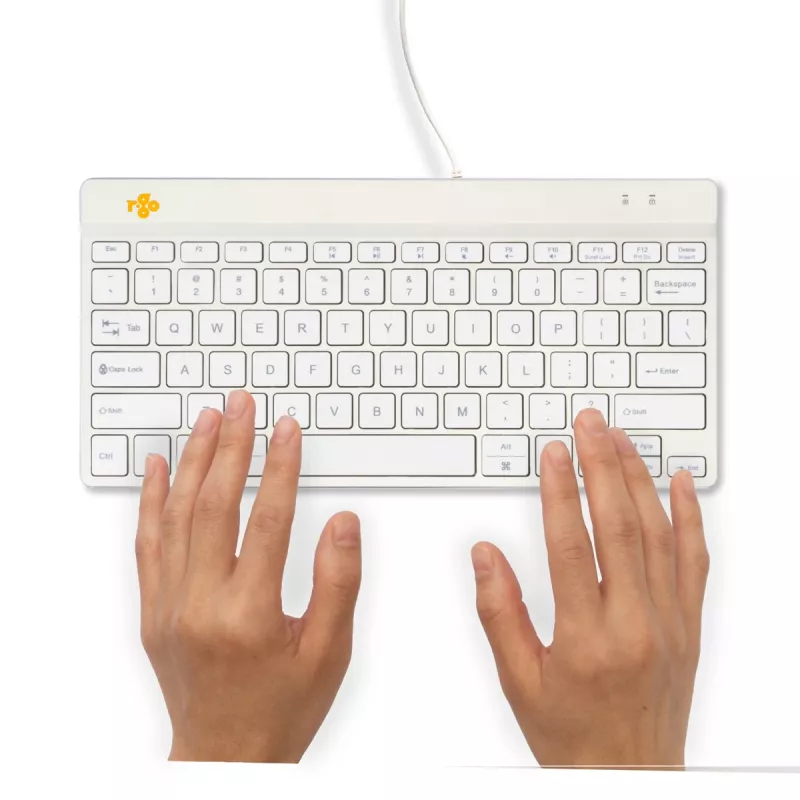 Ergonomiczna klawiatura R-Go Tools R-Go Compact Break, kompaktowa klawiatura z oprogramowaniem przerw, QWERTY (US), przewodowa, biała