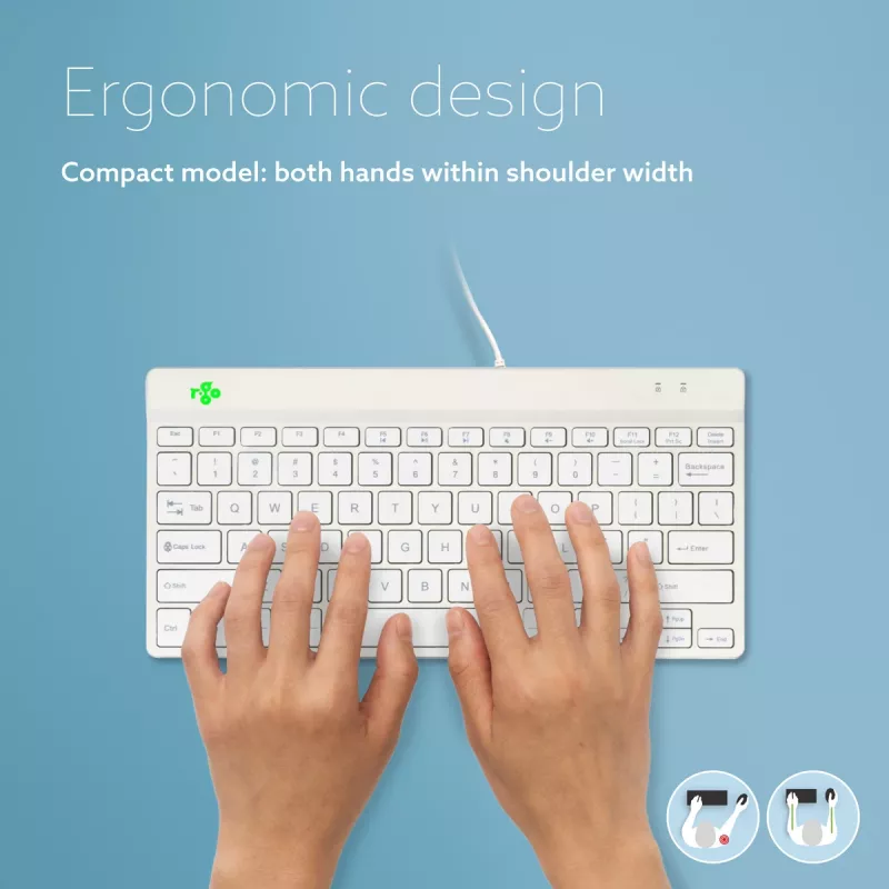 Ergonomiczna klawiatura R-Go Tools R-Go Compact Break, kompaktowa klawiatura z oprogramowaniem przerw, QWERTY (US), przewodowa, biała