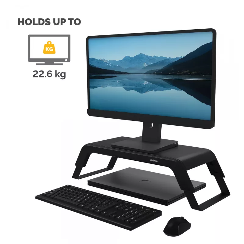 Podstawka pod monitor Fellowes z 3 regulacjami wysokości - Hana LT - Ergonomiczna regulowana podstawka pod monitor komputerowy - Maks. obciążenie 22,6 kg - Czarny