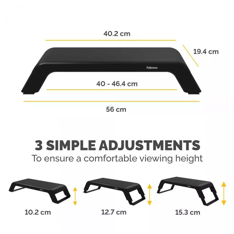 Podstawka pod monitor Fellowes z 3 regulacjami wysokości - Hana LT - Ergonomiczna regulowana podstawka pod monitor komputerowy - Maks. obciążenie 22,6 kg - Czarny