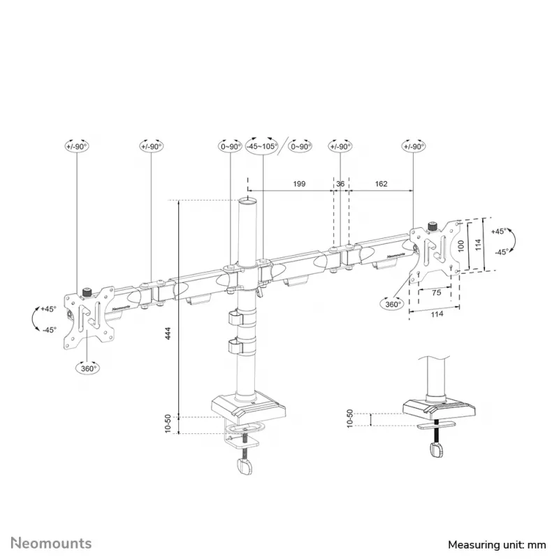 Neomounts DS60-600BL2 Ramię do monitora 10-32 cale - Quick-fix - 180°-stop