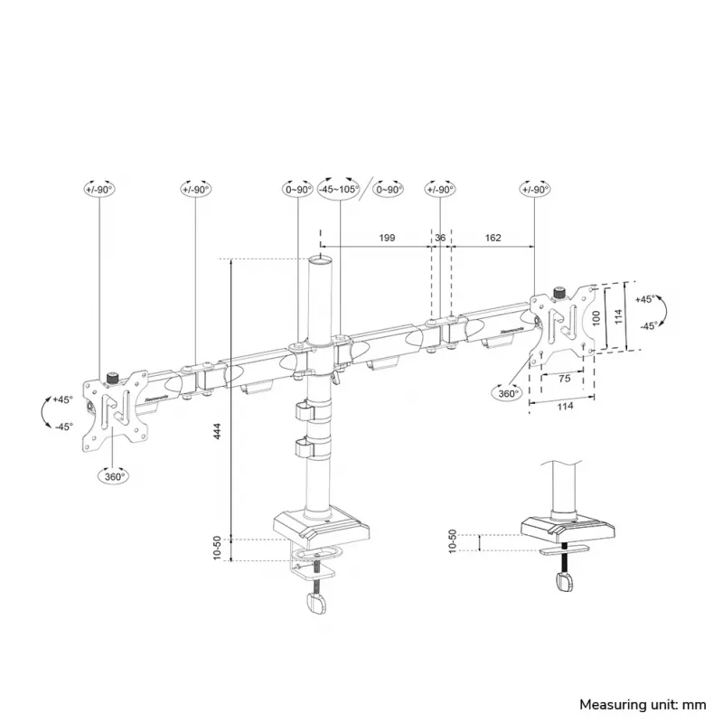 Neomounts DS60-600BL2 Ramię do monitora 10-32 cale - Quick-fix - 180°-stop