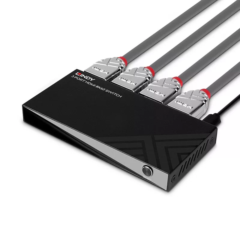 Lindy 3-portowy przełącznik HDMI 8K60 HDMI USB Micro-USB czarny 4320p 48 Gbit/s
