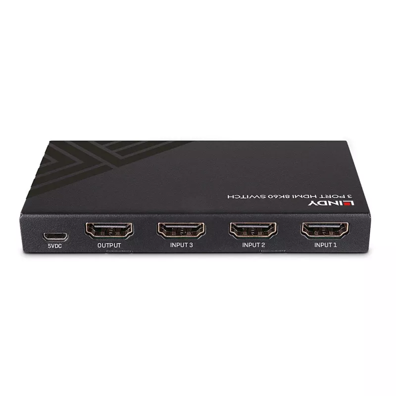 Lindy 3-portowy przełącznik HDMI 8K60 HDMI USB Micro-USB czarny 4320p 48 Gbit/s