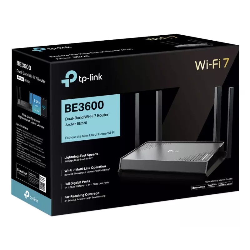 TP-Link Archer BE220 router bezprzewodowy Gigabit Ethernet Dwupasmowy (2,4 GHz / 5 GHz) Czarny
