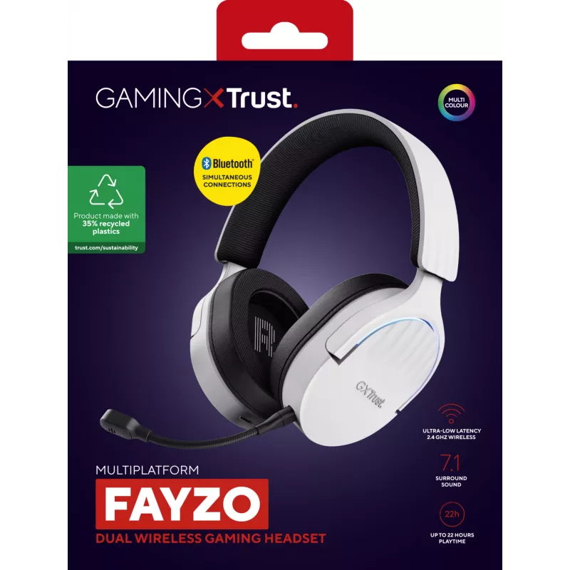 Trust GXT 491W FAYZO Headset Wired & Wireless Head-band Gaming USB Type-C Czarny, biały