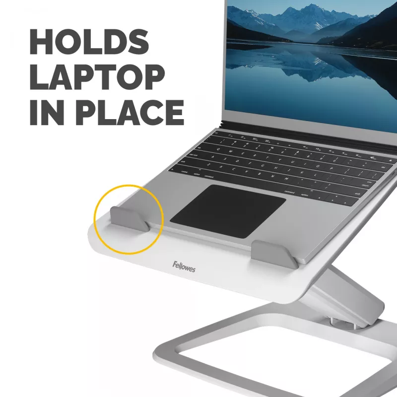 Podstawka pod laptop Fellowes na biurko - Hana LT podstawka pod laptop do domu i biura - Regulowana podstawka pod laptop z 3 stopniami regulacji wysokości - Maks. rozmiar monitora 19 cali, maks. waga 4,5 kg - Biała