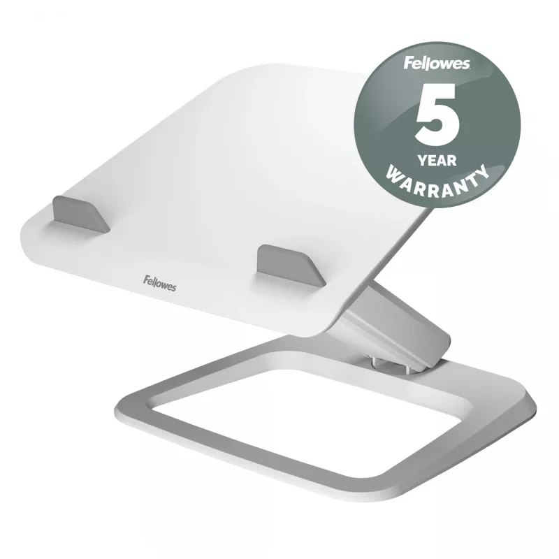 Podstawka pod laptop Fellowes na biurko - Hana LT podstawka pod laptop do domu i biura - Regulowana podstawka pod laptop z 3 stopniami regulacji wysokości - Maks. rozmiar monitora 19 cali, maks. waga 4,5 kg - Biała