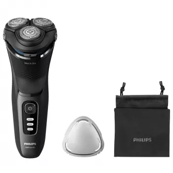 Golarka elektryczna rotacyjna Philips Seria 3000 S3244/12 – 3 głowice, mokra i na sucho, Li‑Ion, 60 min pracy, wysuwany trymer, zmywalna, czarna