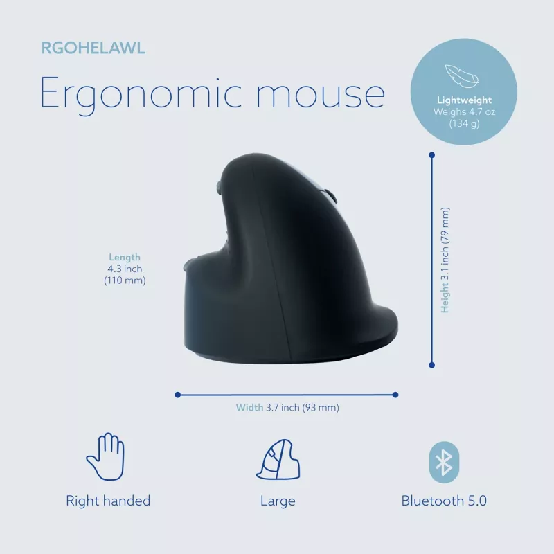 Mysz ergonomiczna R-Go Tools R-Go HE Break z oprogramowaniem przypominającym o przerwach, duża (rozmiar dłoni ≥ 185 mm), praworęczna, Bluetooth, czarna