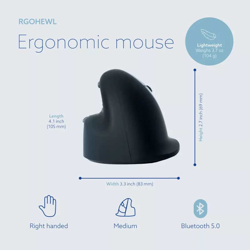 Mysz ergonomiczna R-Go Tools R-Go HE Break z oprogramowaniem przerw, średnia (dłoń 165-185 mm), praworęczna, Bluetooth, czarna