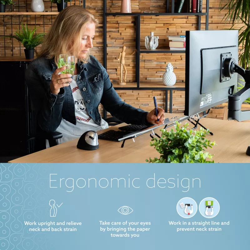 R-Go Tools Uchwyt na dokumenty R-Go Flex Read, ergonomiczny, z miękką podpórką pod nadgarstki, przezroczysty akryl